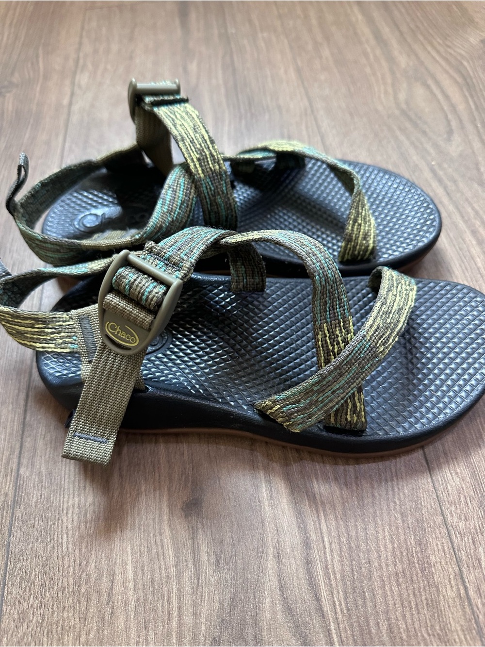 Chaco Kids Z/1 Classic Sport Sandals Olive Green Striped Size US 3 Youth - Picture 2 of 6